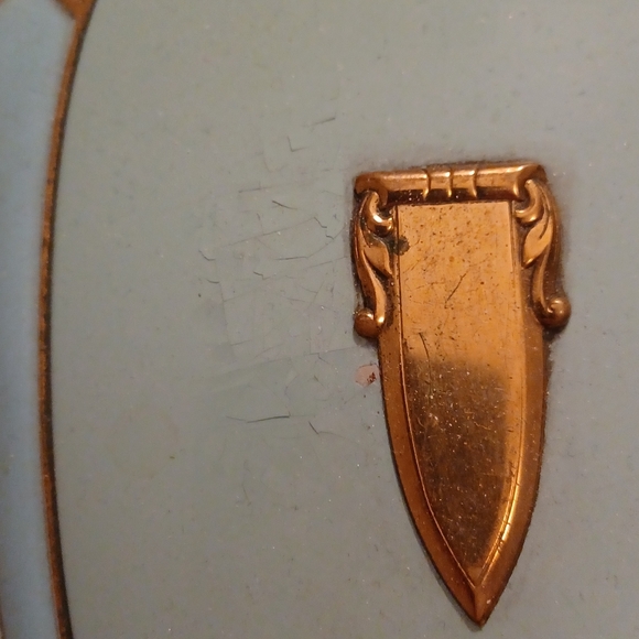 Vintage Handheld Mirror Turqouise Blue with Gold Handle - Picture 3 of 5